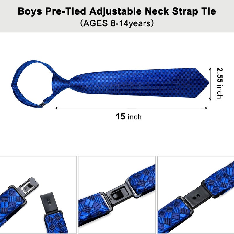 DiBanGu 2PCS Set for Father and Son Tie Silk Mens and Boys Adjustable Necktie & Pocket Square Cufflinks Kids Pre-tied Necktie - Image 5